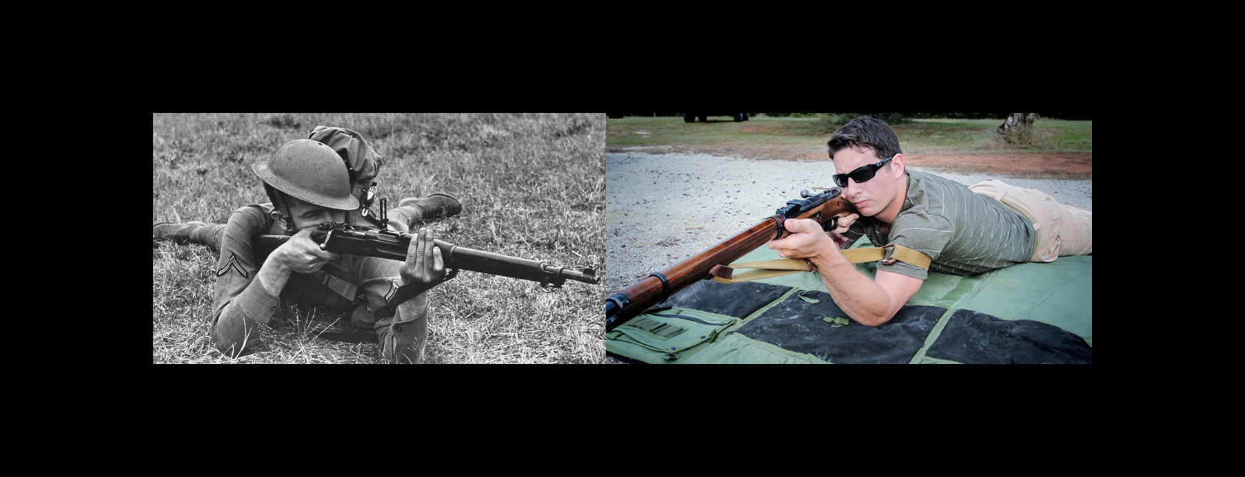WWI soldier and modern rifle shooter