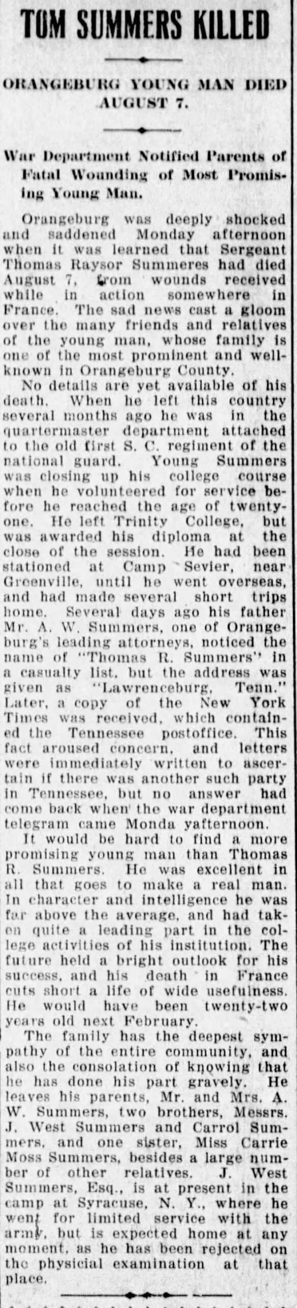 Tom Summers obituary