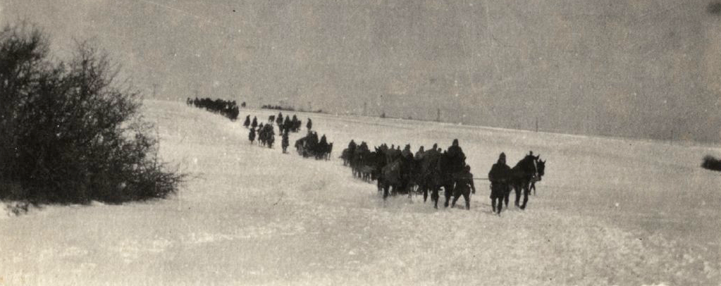US caissons crossing snowy field wwimus