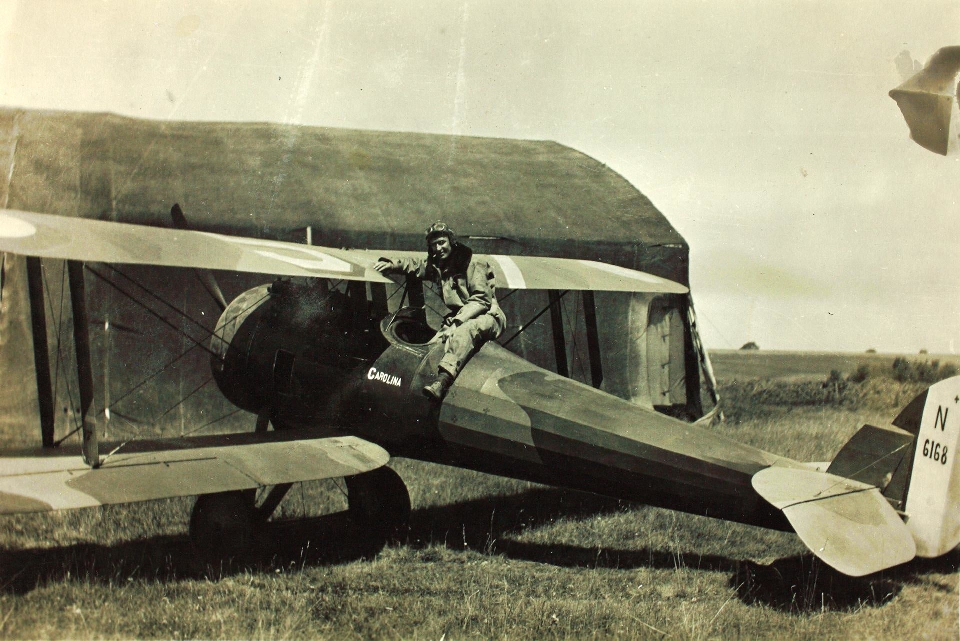 A pilot in his Nieuport 28 fighter plane