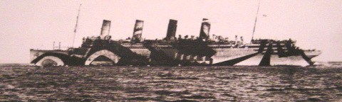 HMT Aquitania as a troop ship with naval camouflage (before 1918); Source: https://commons.wikimedia.org/ ; public domain.