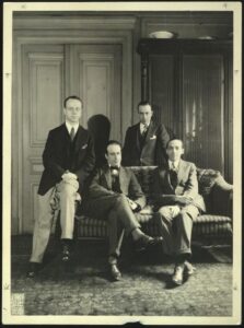 Aaron Copland with other American composers Virgil Thomson Walter Piston and Herbert Elwell at Nadia Boulangers Paris home 1925