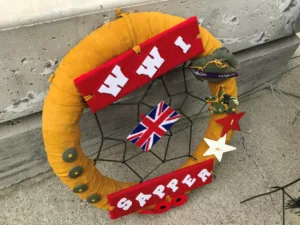 The homemade wreath honouring Williams Staats of Six Nations, a sapper in the First World War.