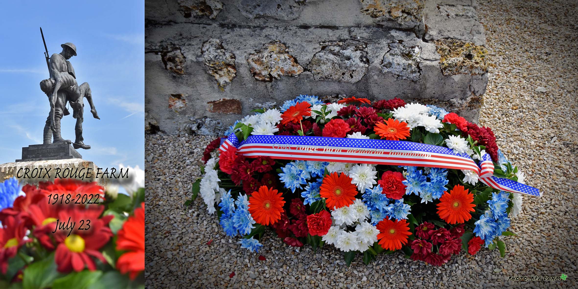 close-up on a wreath at the base of the monument