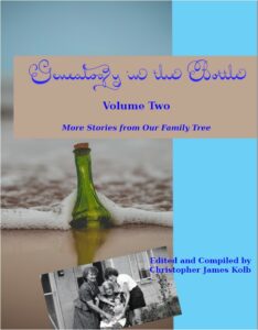 A book cover for Genealogy in the Bottle