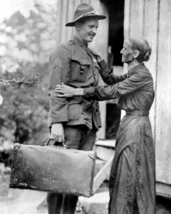 Sgt. Alvin York and his mother on return from World War I.