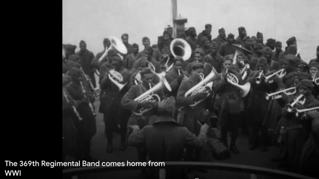The 369th Regimental Band plays instruments