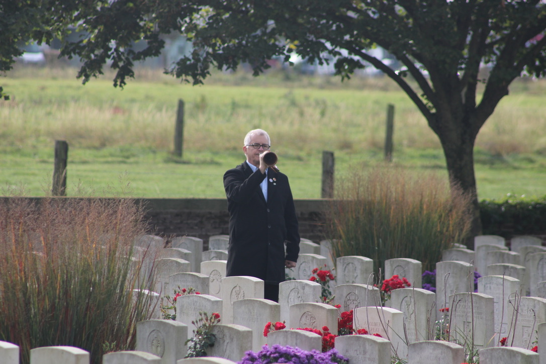 Dr. P. Bradley Ulrich plays Last Post at a WWI Commonwealth cemetery in Flanders, Belgium
