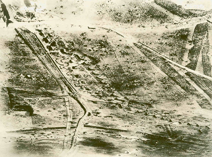 Aerial pghotograph of trenches on the Hindenburg Line during World War I