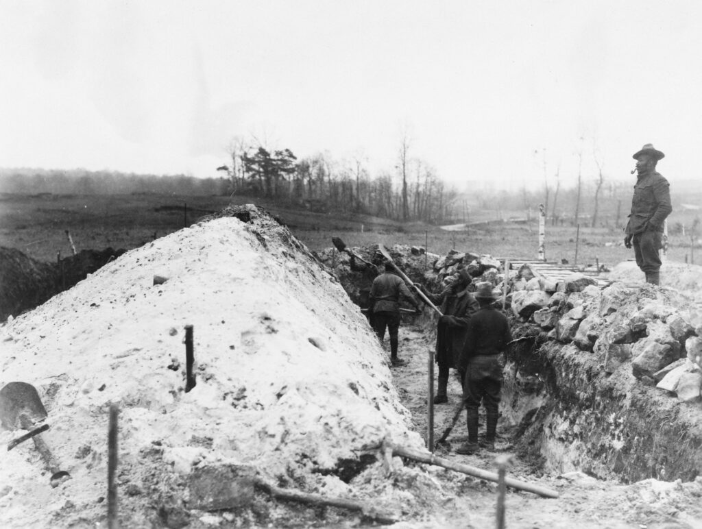 US soldiers near the trenches in WWI.